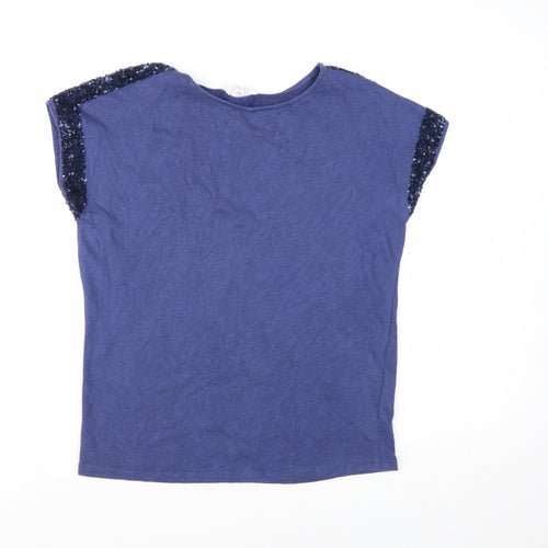 Nine by Savannah Miller Women's Blue Sequin Shoulder Cotton T-Shirt Size 8