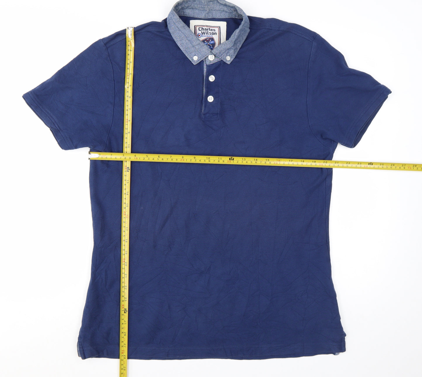 Charles Wilson Mens Blue Cotton Button-Down Collar Polo Shirt L