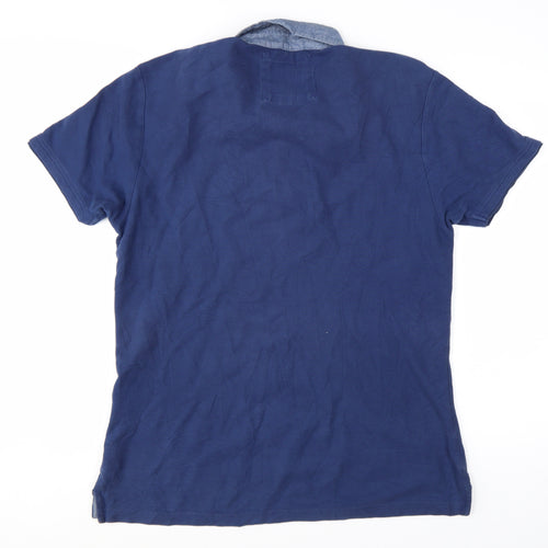 Charles Wilson Mens Blue Cotton Button-Down Collar Polo Shirt L