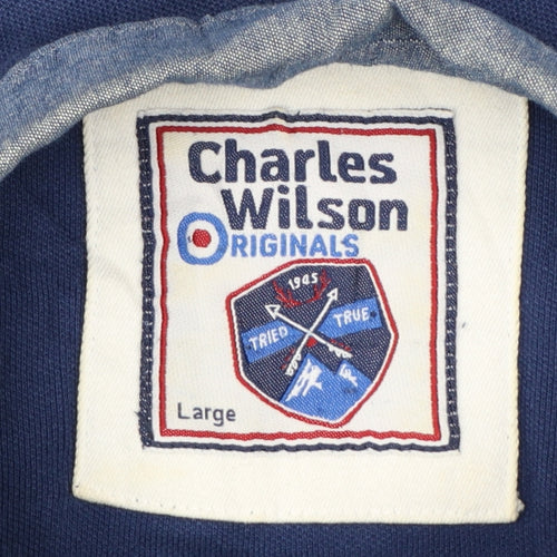 Charles Wilson Mens Blue Cotton Button-Down Collar Polo Shirt L