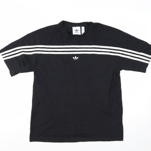 Adidas Mens Black Striped Short Sleeve Crew Neck T-Shirt Size S