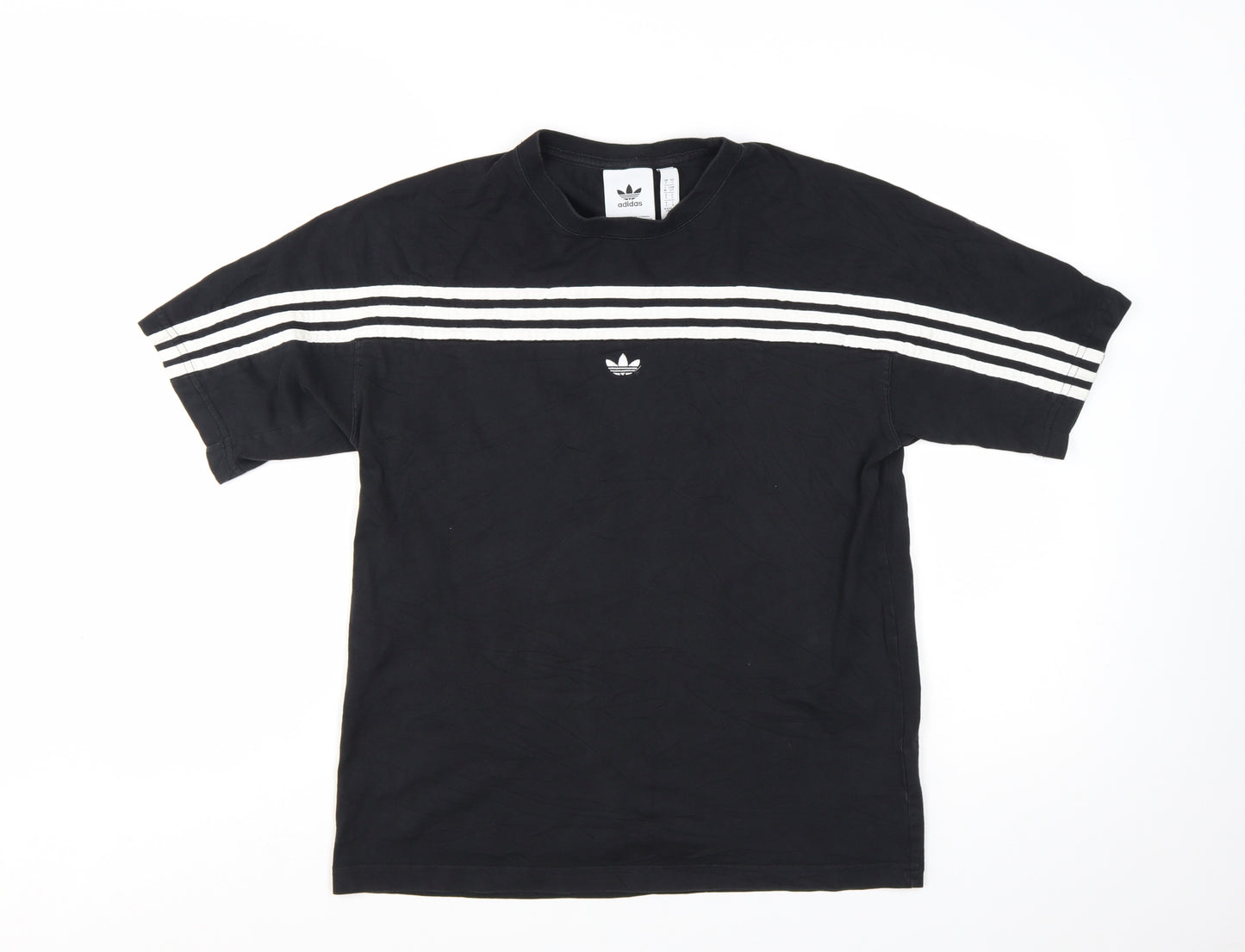 Adidas Mens Black Striped Short Sleeve Crew Neck T-Shirt Size S