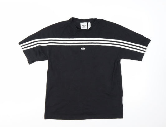 Adidas Mens Black Striped Short Sleeve Crew Neck T-Shirt Size S