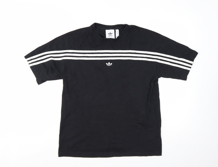 Adidas Mens Black Striped Short Sleeve Crew Neck T-Shirt Size S