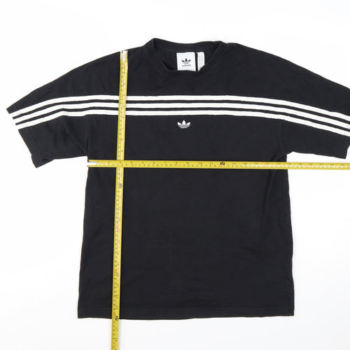 Adidas Mens Black Striped Short Sleeve Crew Neck T-Shirt Size S