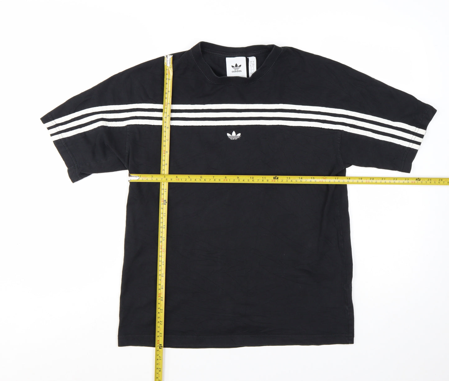 Adidas Mens Black Striped Short Sleeve Crew Neck T-Shirt Size S