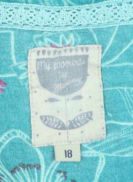 My Favourite to Mummy Women's Blue Floral Cotton T-Shirt Size 18