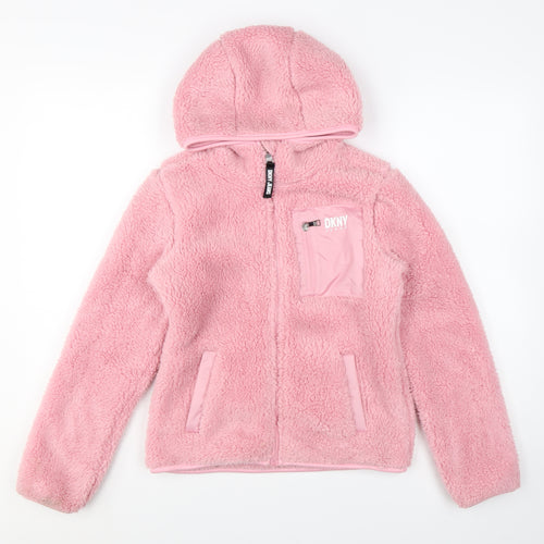 DKNY Teens Pink Fleece Hooded Zip Jacket Size 10