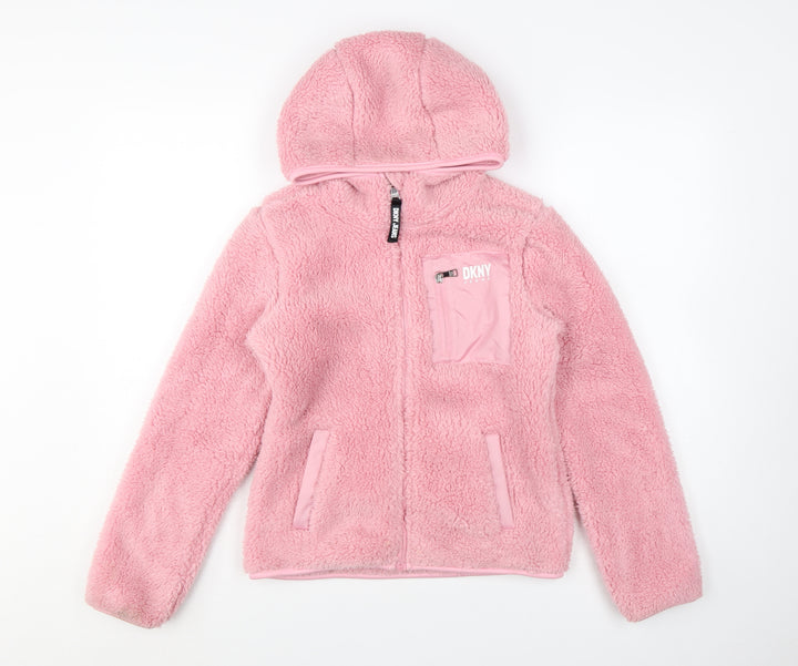 DKNY Teens Pink Fleece Hooded Zip Jacket Size 10