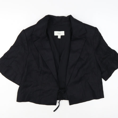 Marks and Spencer Women's Black Cropped Linen Blend Blazer Size 12