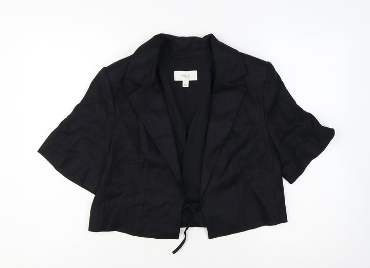 Marks and Spencer Women's Black Cropped Linen Blend Blazer Size 12