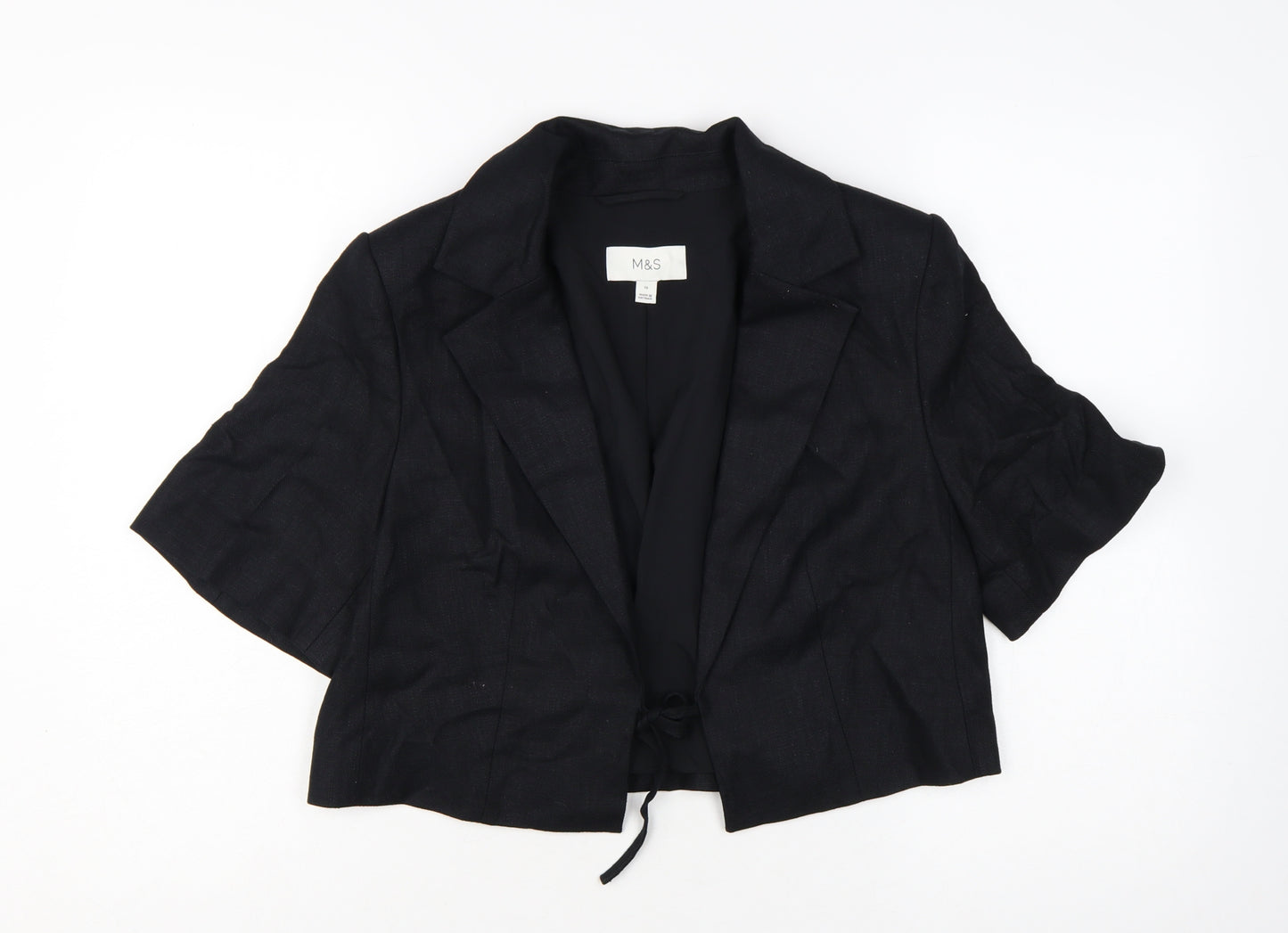 Marks and Spencer Women's Black Cropped Linen Blend Blazer Size 12