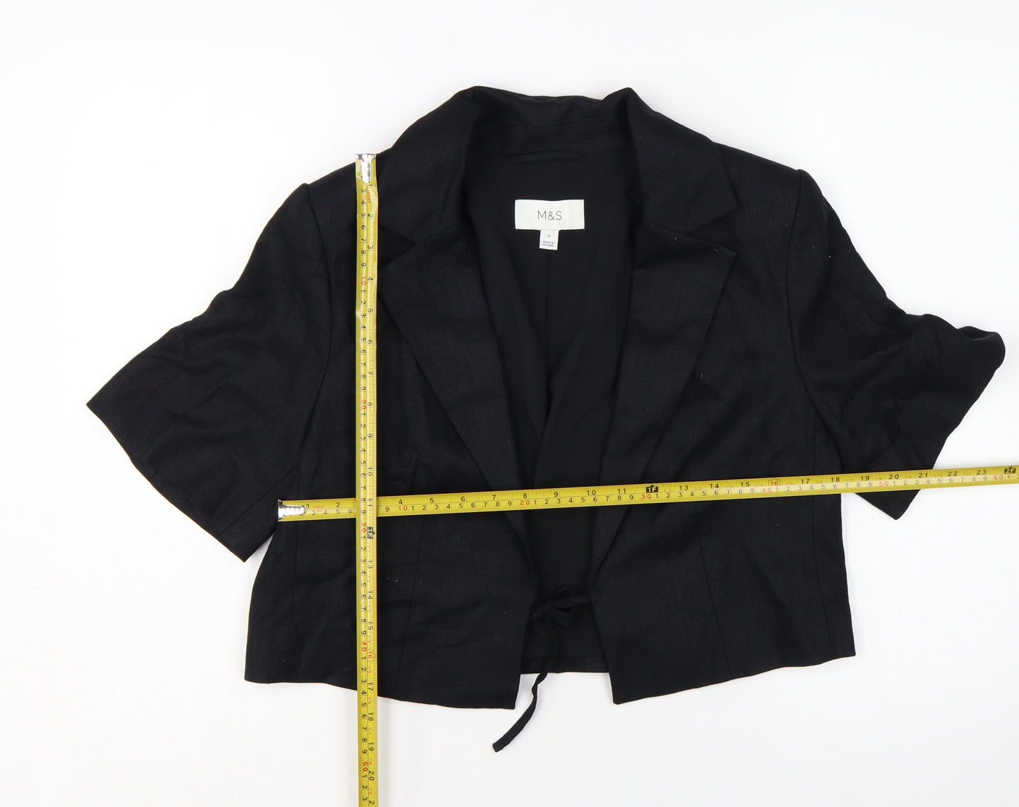 Marks and Spencer Women's Black Cropped Linen Blend Blazer Size 12