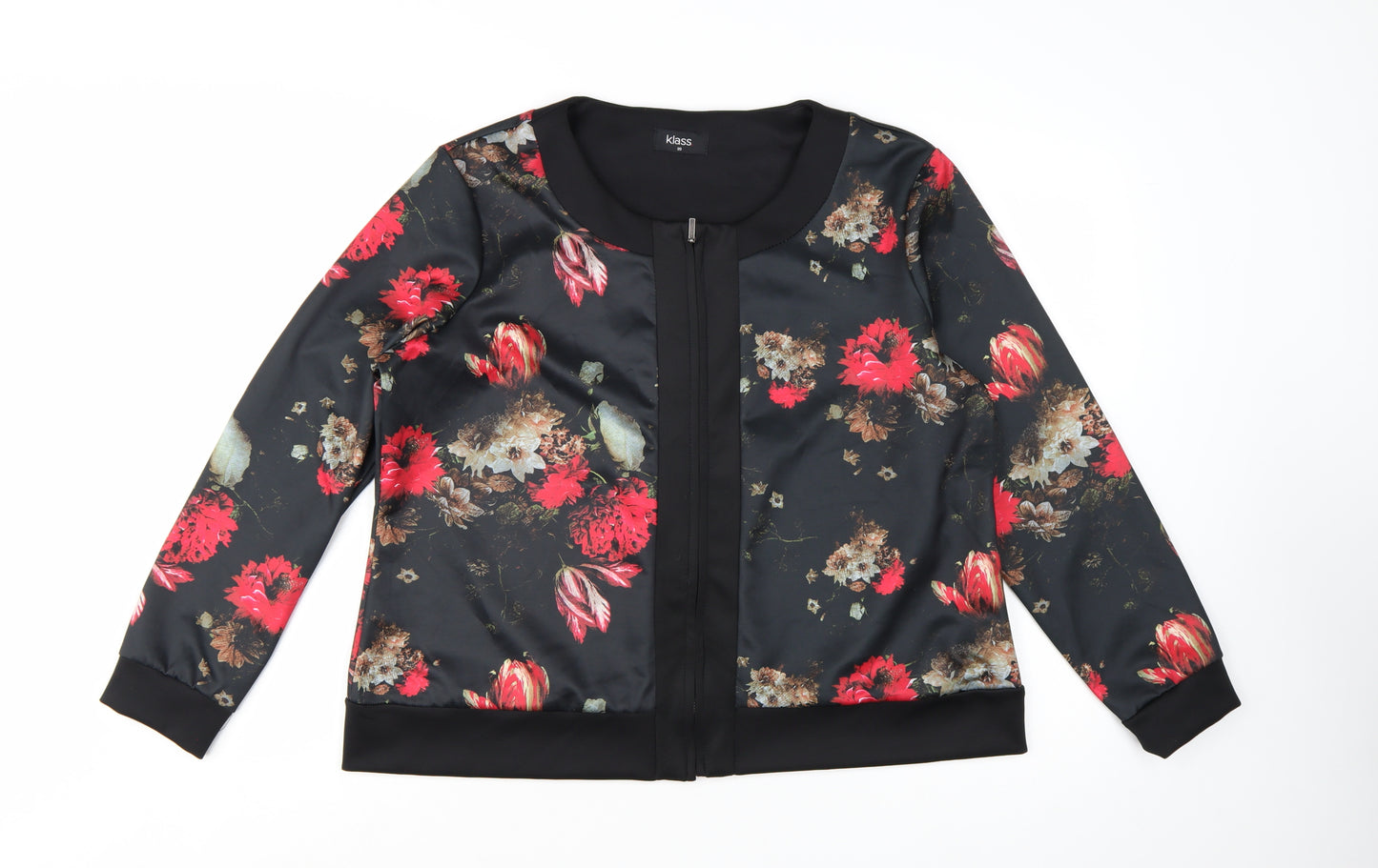 Klass Women's Black Red Floral Bomber Jacket Size 20