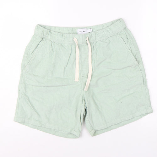 Topman Men's Green Cotton Corduroy Drawstring Shorts Size 32
