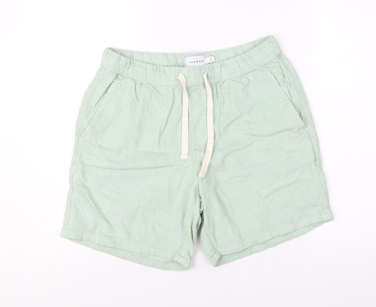 Topman Men's Green Cotton Corduroy Drawstring Shorts Size 32