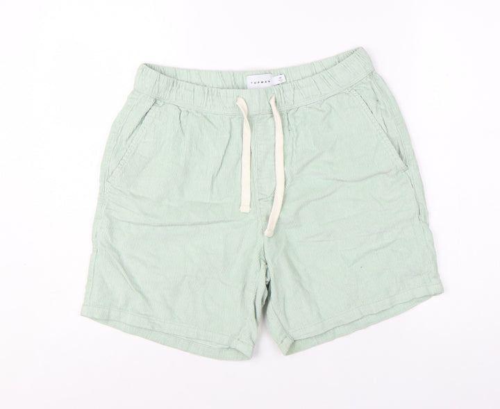 Topman Men's Green Cotton Corduroy Drawstring Shorts Size 32