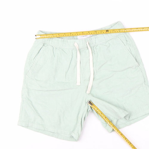 Topman Men's Green Cotton Corduroy Drawstring Shorts Size 32