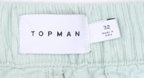 Topman Men's Green Cotton Corduroy Drawstring Shorts Size 32