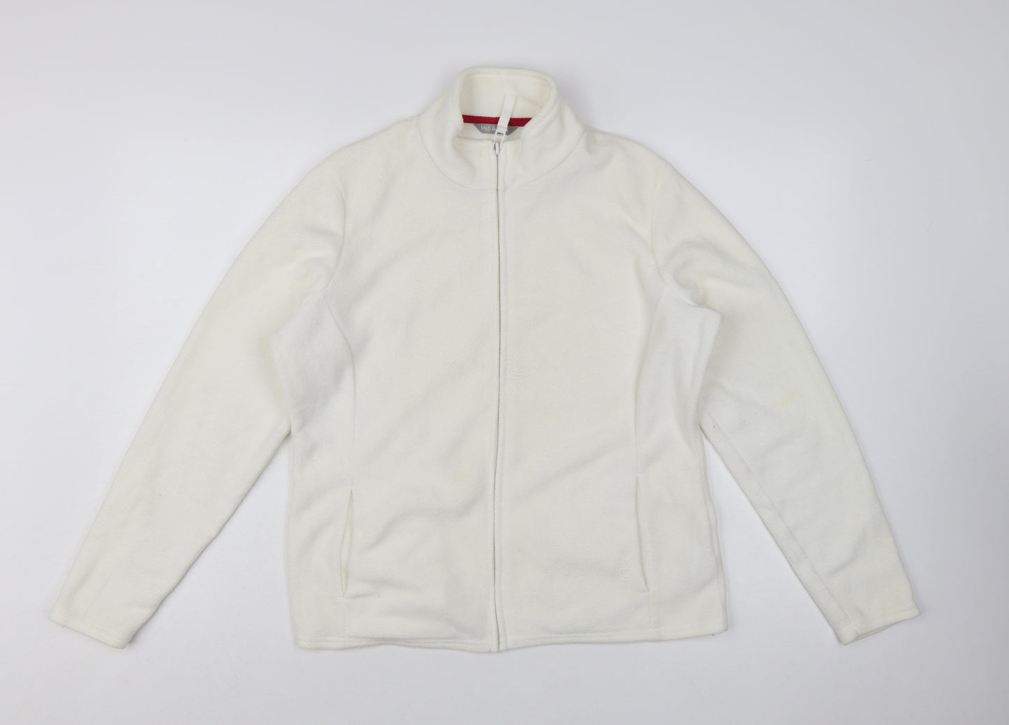 Marks and Spencer Women White Fleece Full Zip Jacket Size 16