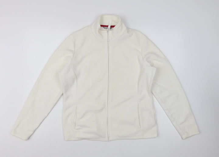 Marks and Spencer Women White Fleece Full Zip Jacket Size 16