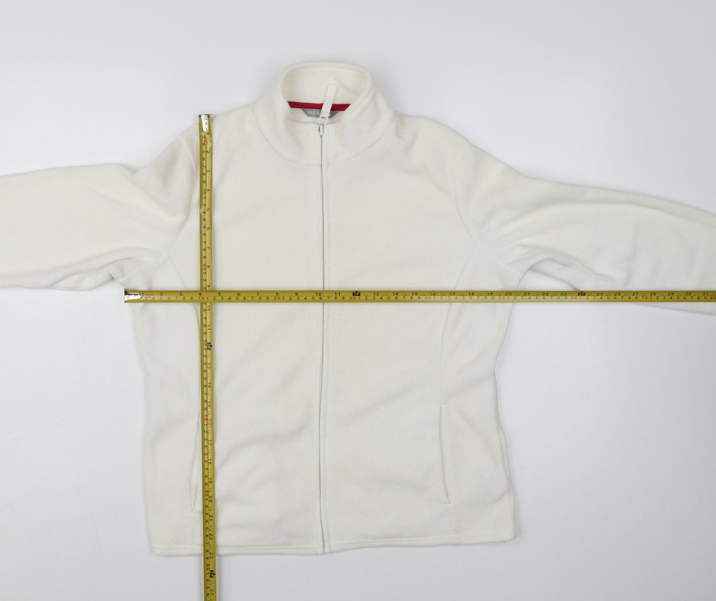 Marks and Spencer Women White Fleece Full Zip Jacket Size 16