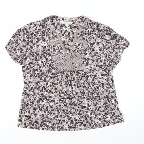 Rocha John Rocha Women's Beige Floral Crochet Tunic Blouse Size 16