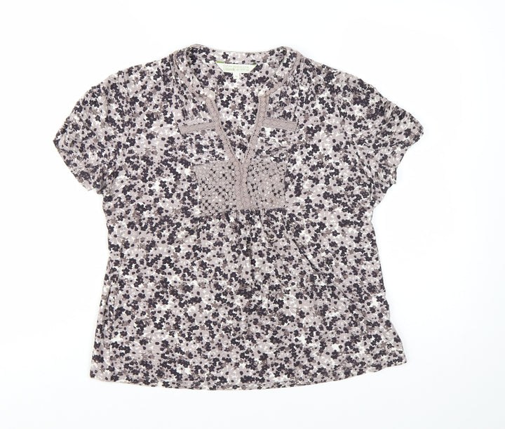Rocha John Rocha Women's Beige Floral Crochet Tunic Blouse Size 16