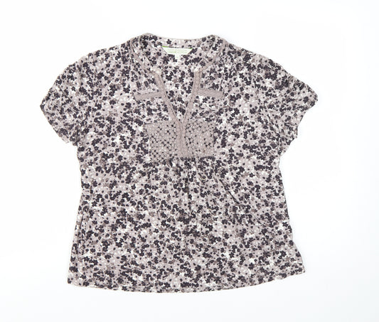 Rocha John Rocha Women's Beige Floral Crochet Tunic Blouse Size 16