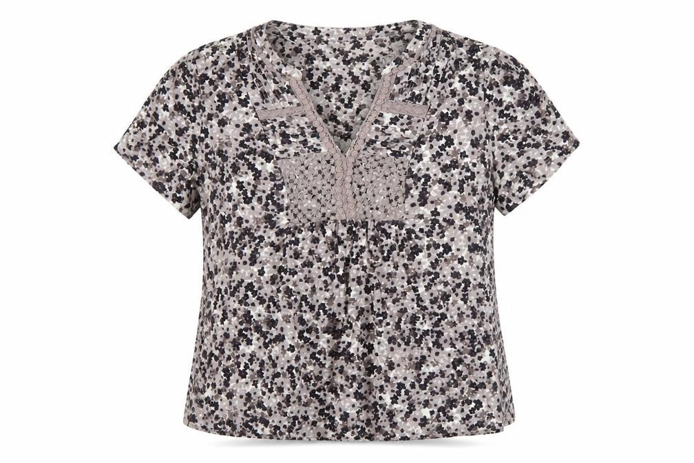 Rocha John Rocha Women's Beige Floral Crochet Tunic Blouse Size 16