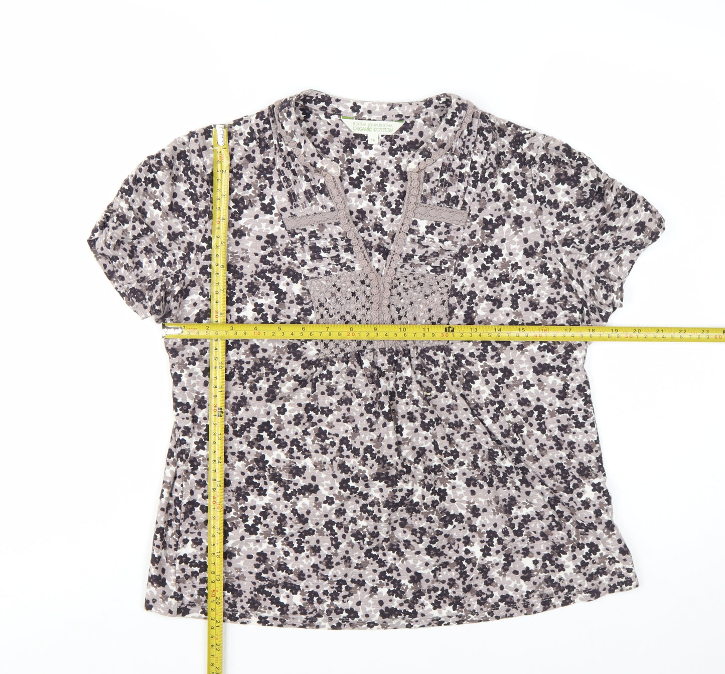 Rocha John Rocha Women's Beige Floral Crochet Tunic Blouse Size 16