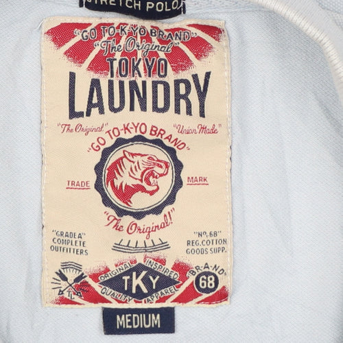 Tokyo Laundry Men's Blue Stretch Polo Shirt Size M Short Sleeve
