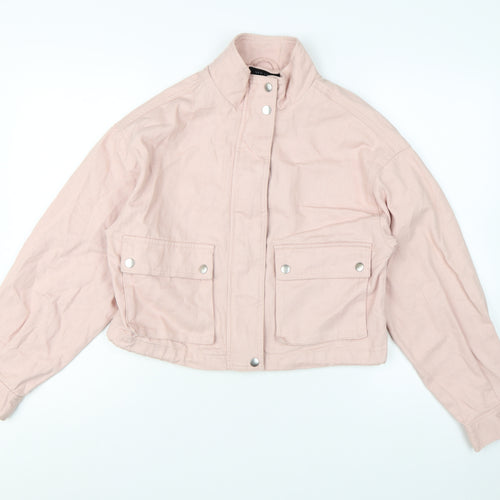 New Look Women's Pink Cotton Cropped Basic Jacket Size 8