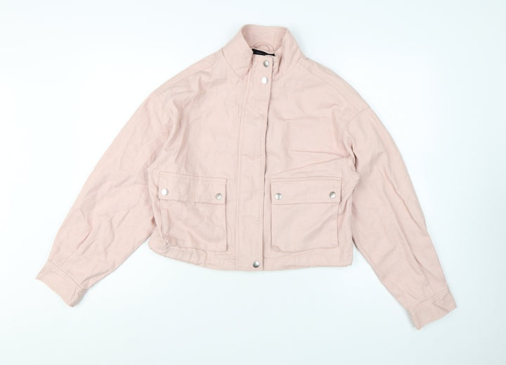 New Look Women's Pink Cotton Cropped Basic Jacket Size 8