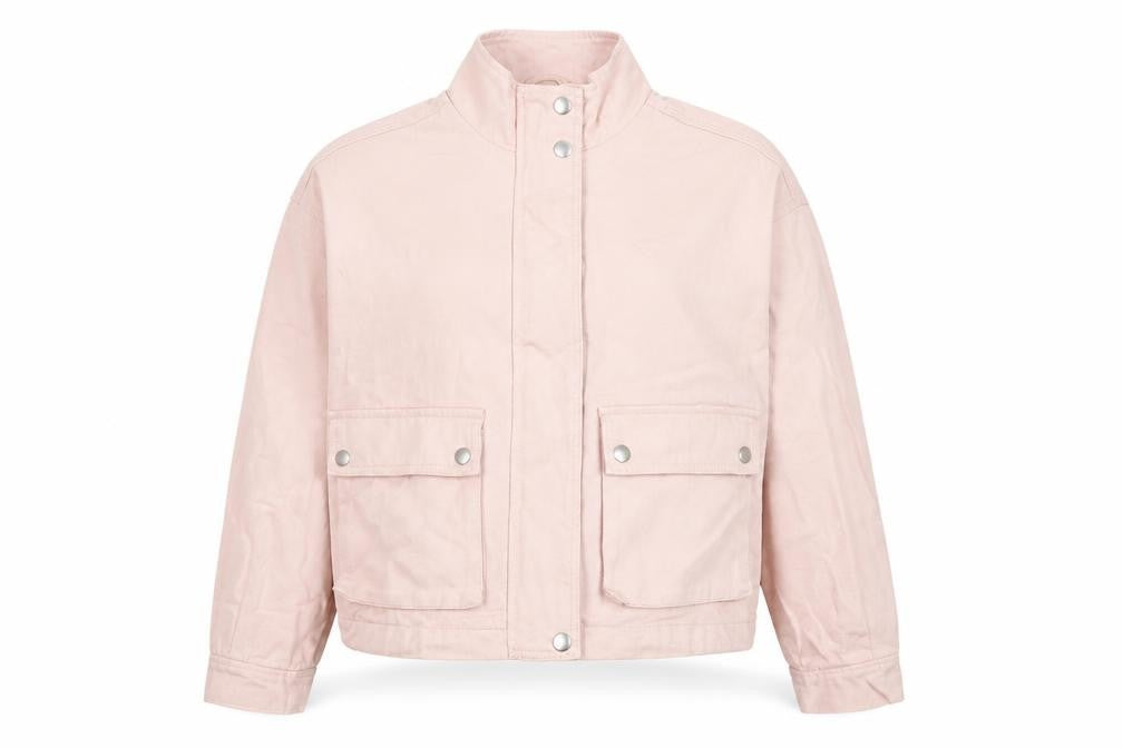 Front view of New Look Women's Pink Cotton Cropped Basic Jacket, size 8