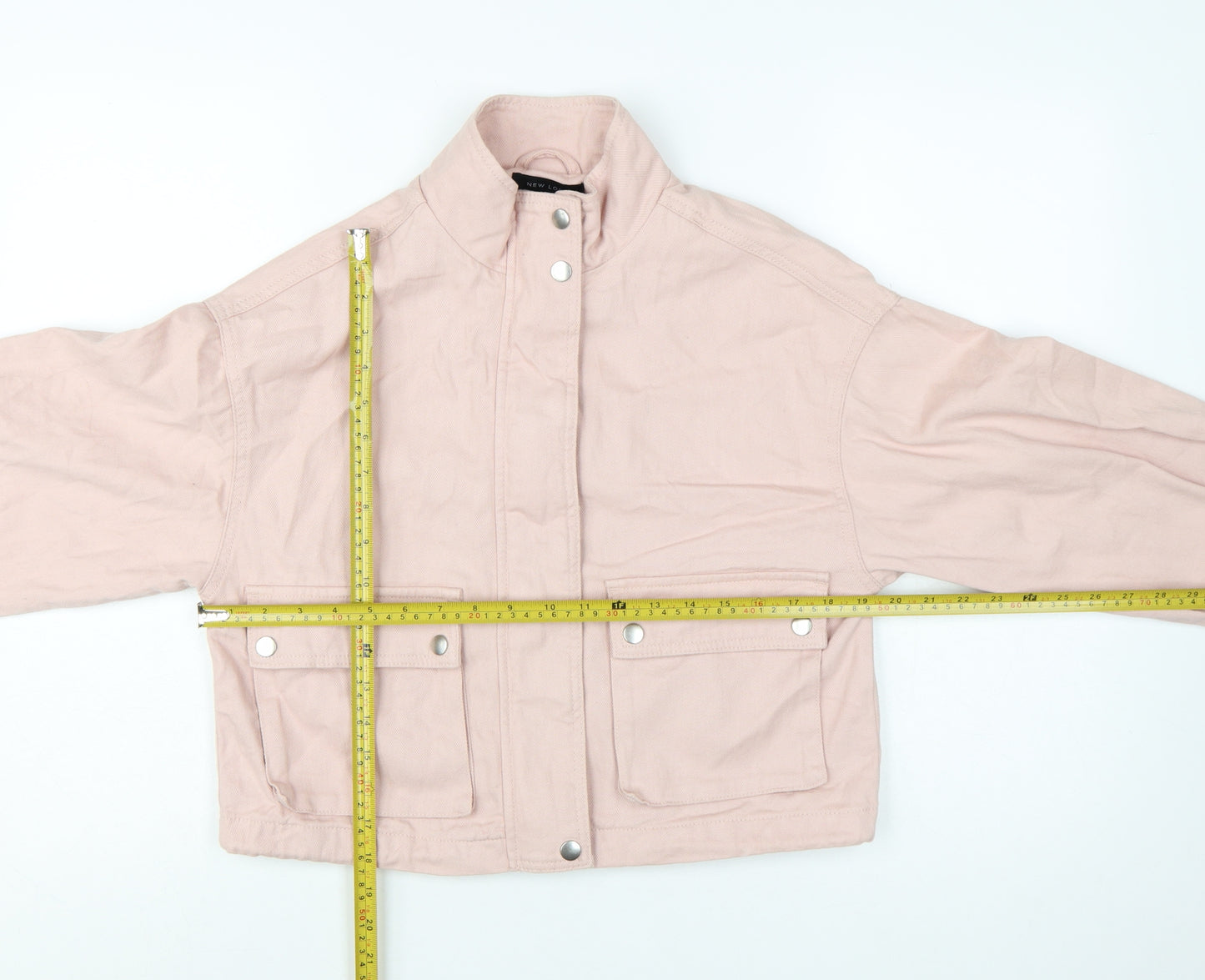 New Look Women's Pink Cotton Cropped Basic Jacket Size 8