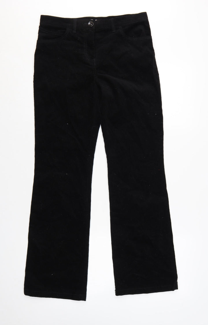 Marks and Spencer Womens Black Corduroy Trousers UK 8 Medium Straight Leg