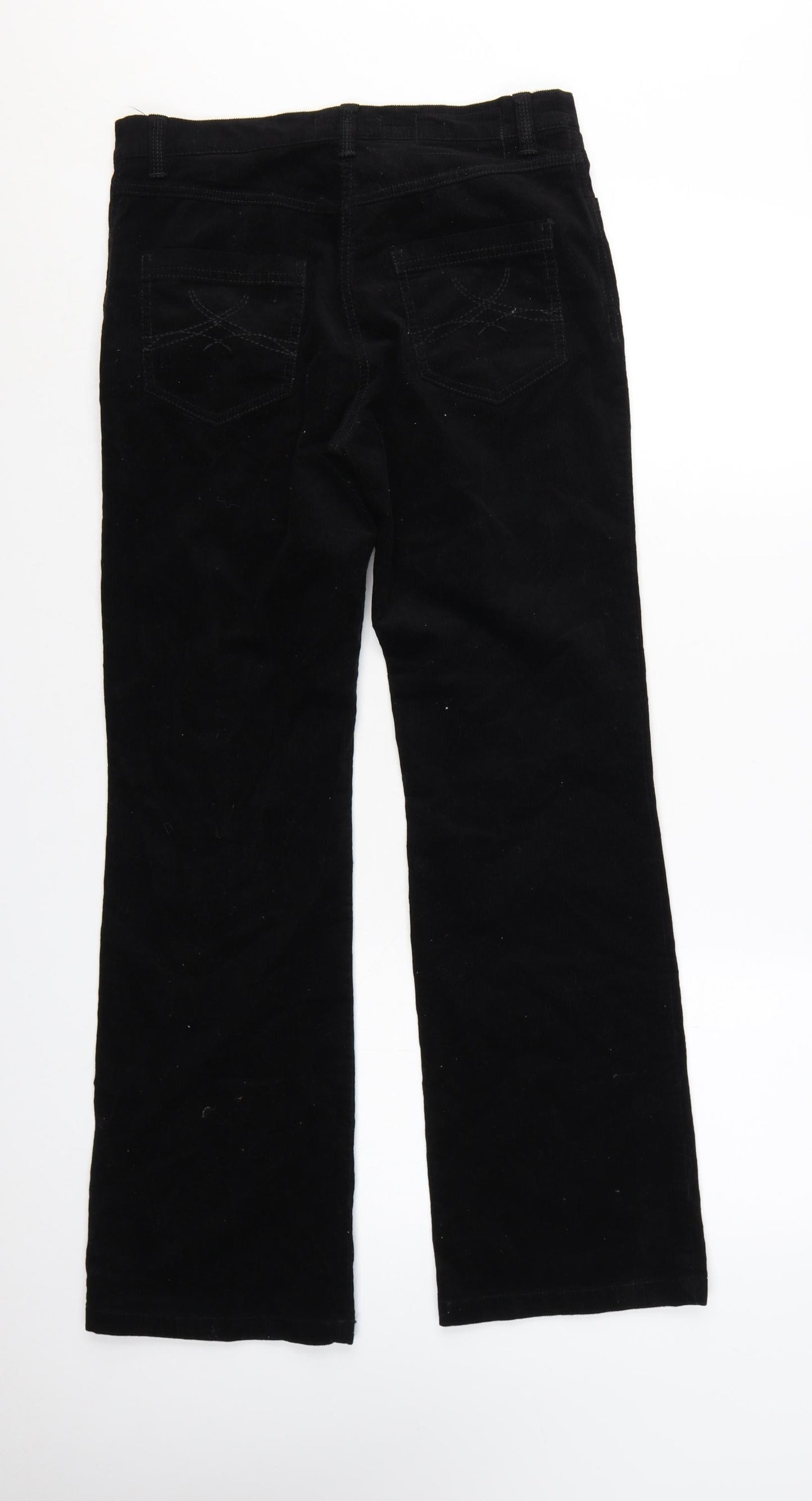 Marks and Spencer Womens Black Corduroy Trousers UK 8 Medium Straight Leg