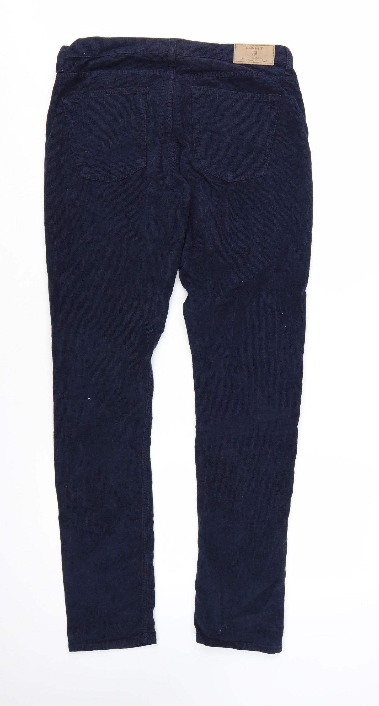 GANT Men's Blue Corduroy Slim Fit Low Rise Trousers W32 L32