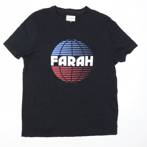 Farah Men's Black Graphic Print Cotton T-Shirt Size L