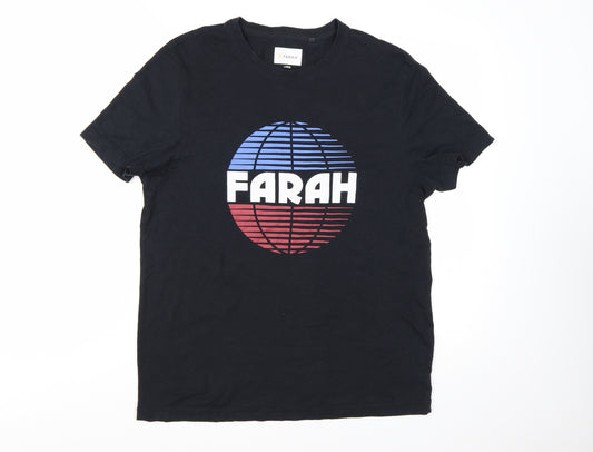 Farah Men's Black Graphic Print Cotton T-Shirt Size L