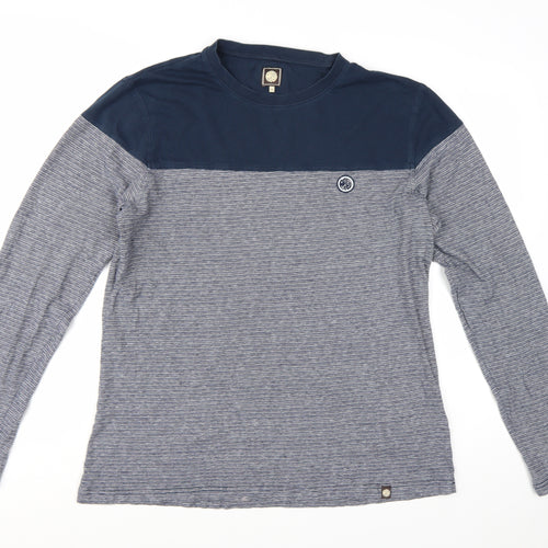 Pretty Green Men's Blue Striped Long Sleeve T-Shirt Size L