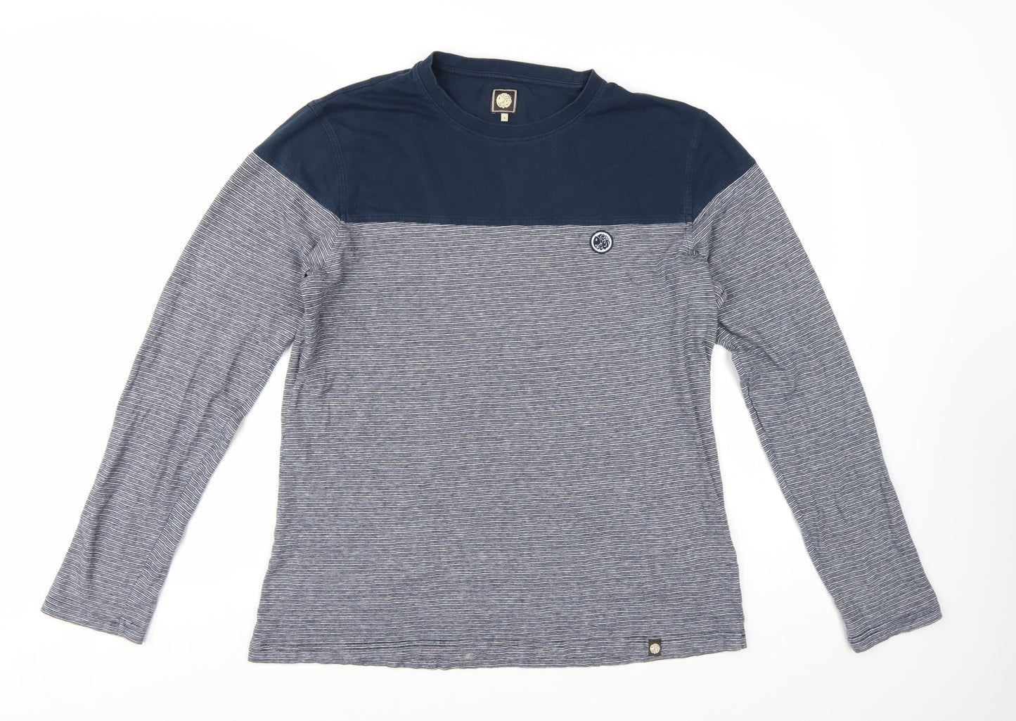 Pretty Green Men's Blue Striped Long Sleeve T-Shirt Size L