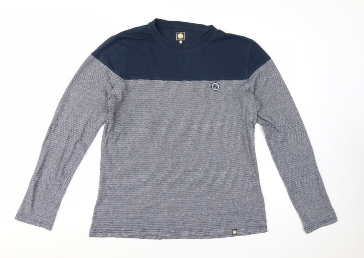 Pretty Green Men's Blue Striped Long Sleeve T-Shirt Size L