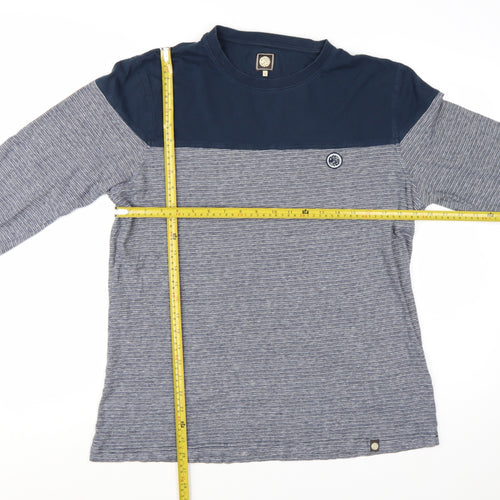 Pretty Green Men's Blue Striped Long Sleeve T-Shirt Size L