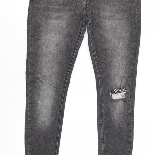 boohooMAN Men's Grey Skinny Jeans Size 32 Distressed Denim