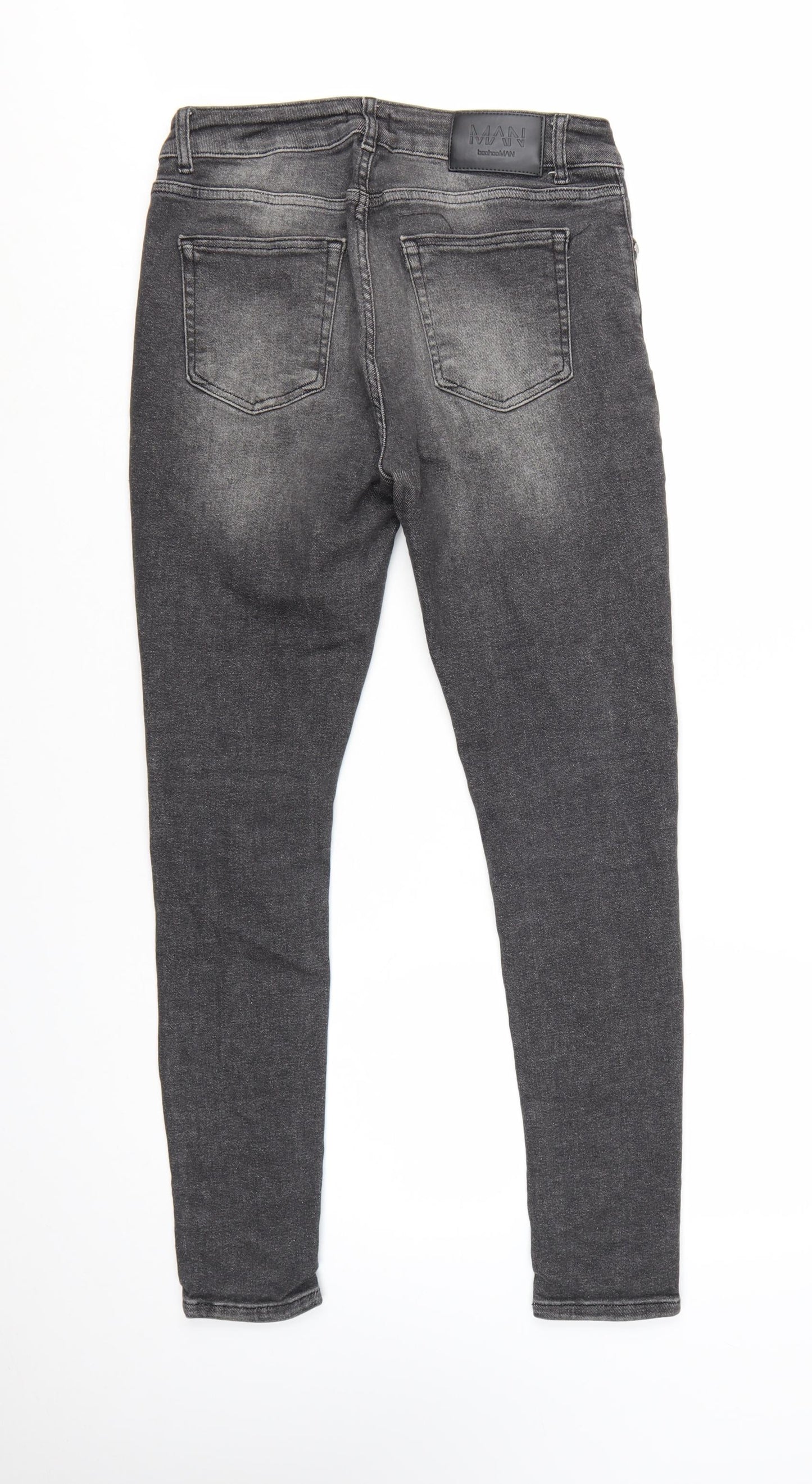 boohooMAN Men's Grey Skinny Jeans Size 32 Distressed Denim