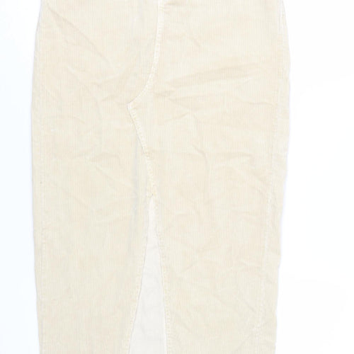 Zara Women Beige Corduroy Midi Pencil Skirt Size S High Rise