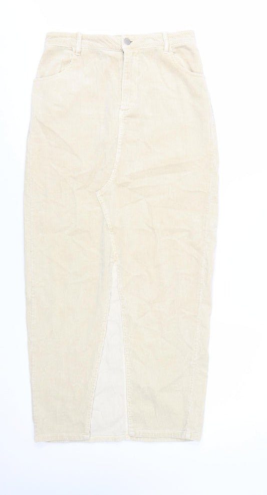 Zara Women Beige Corduroy Midi Pencil Skirt Size S High Rise