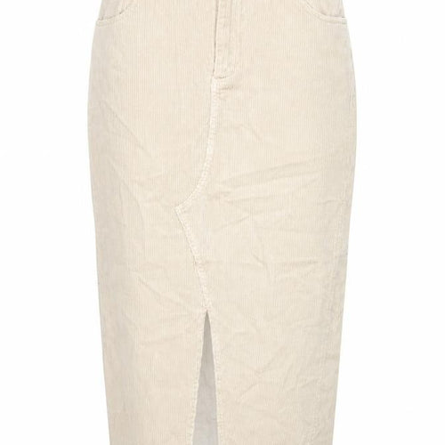 Zara Women Beige Corduroy Midi Pencil Skirt Size S High Rise